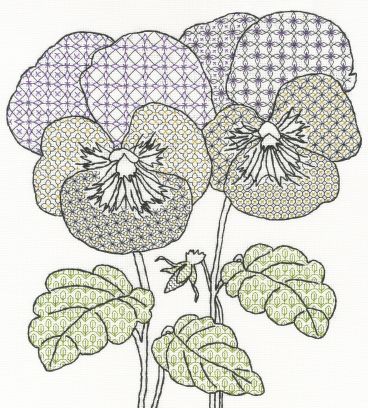 XBW9 Blackwork Pansies Medium