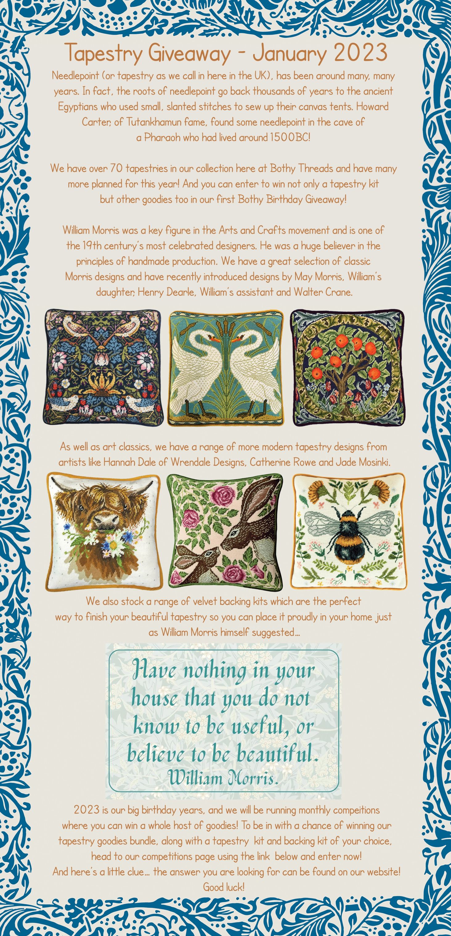 January Birthday Giveaway Tapestry Spotlight Bothy Threads